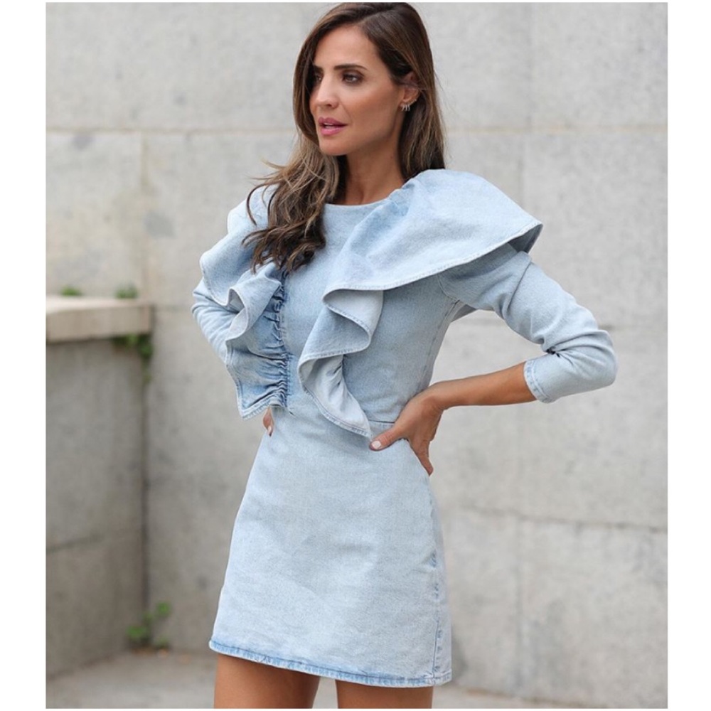 NWT Zara Ruffle Denim Dress